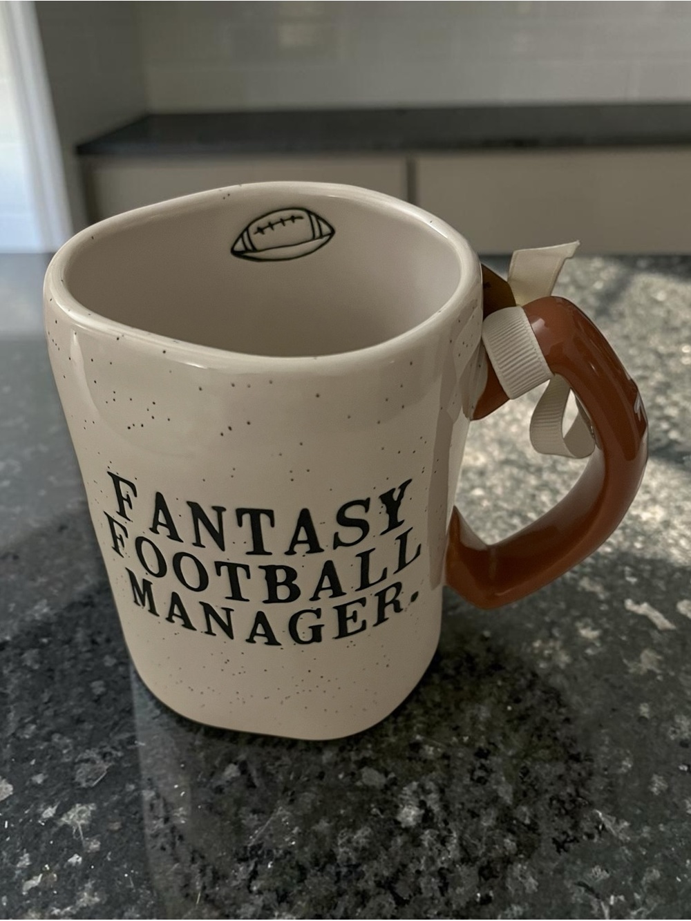Fantasy Football Manager Ceramic Mug with Brown football shaped Handle - NWT